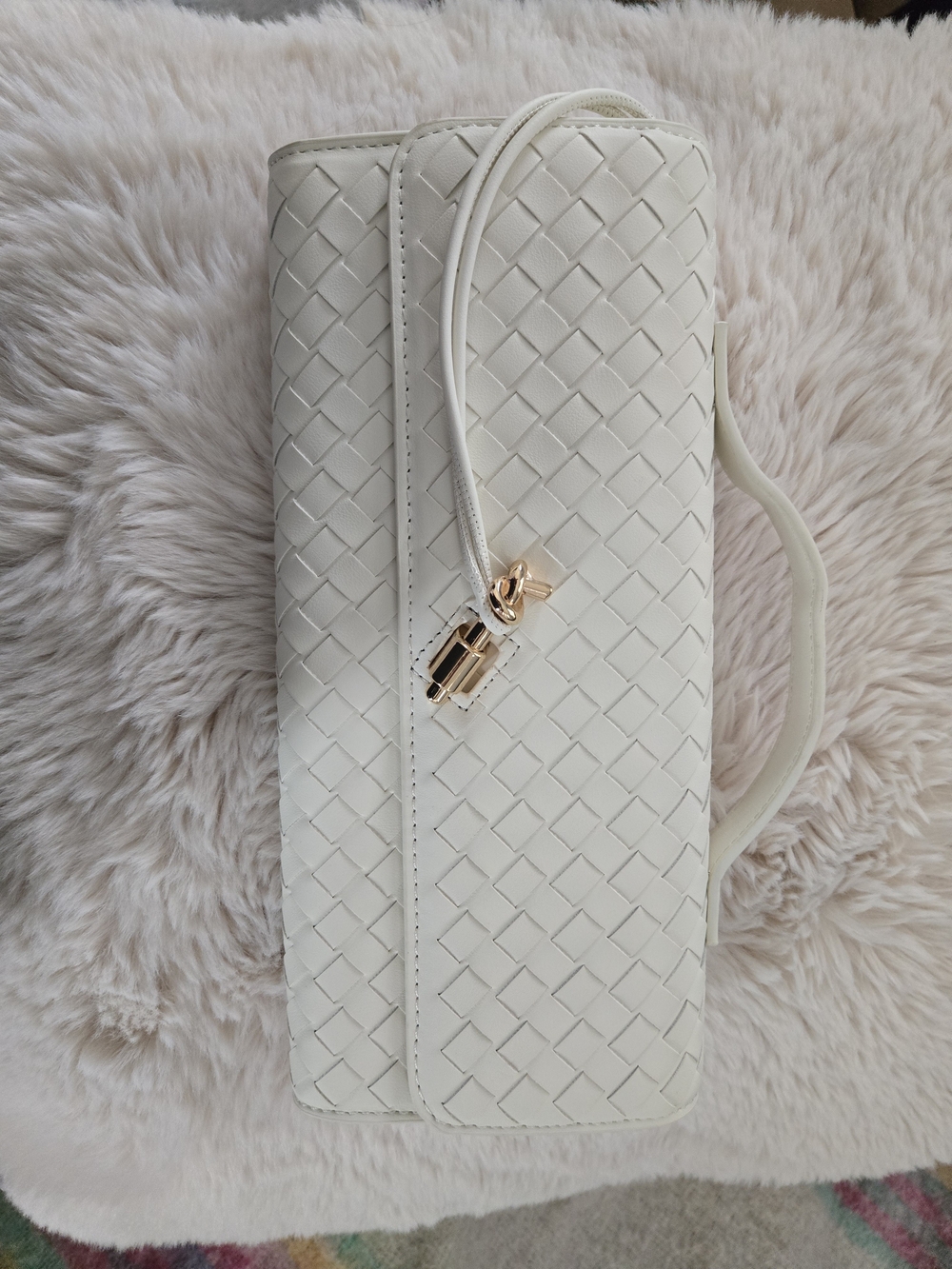 Woven Cream Clutch with Gold-Tone Lock
